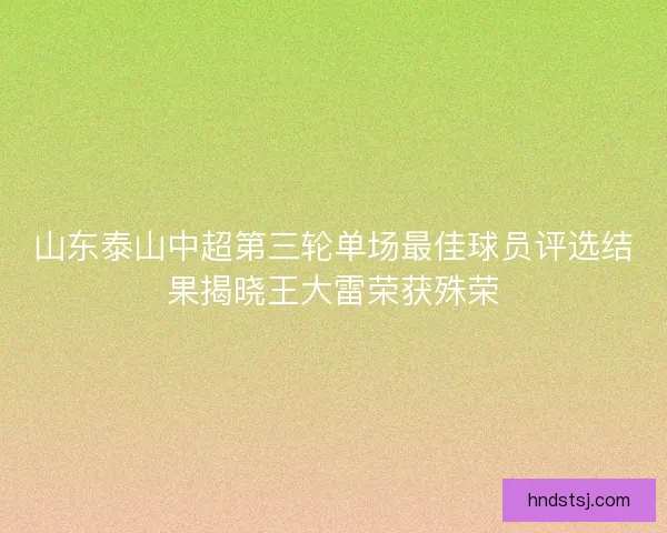 山东泰山中超第三轮单场最佳球员评选结果揭晓王大雷荣获殊荣